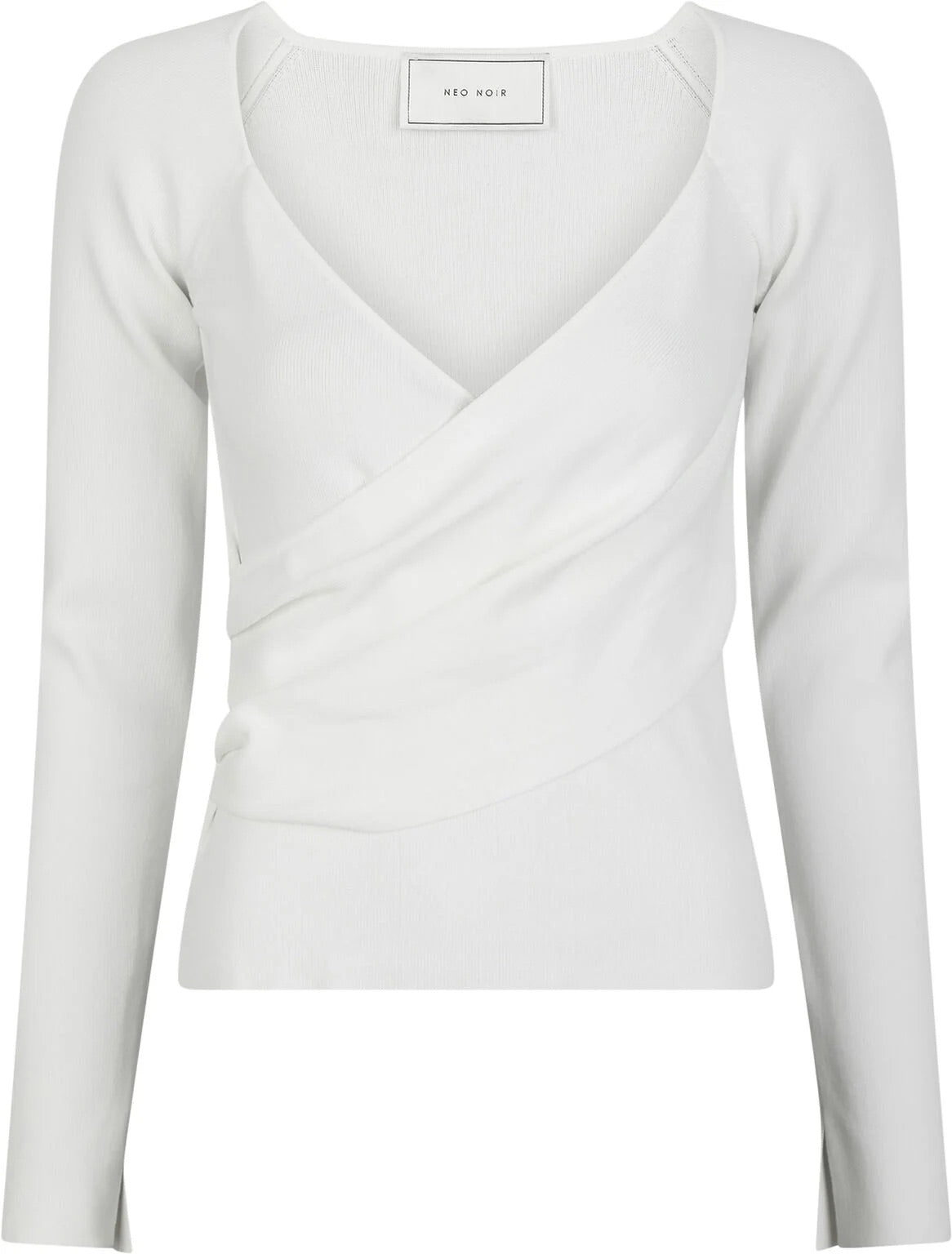 Neo Noir Elaina White Wickelstrickbluse – Langarm | Designer Outlet für Damen