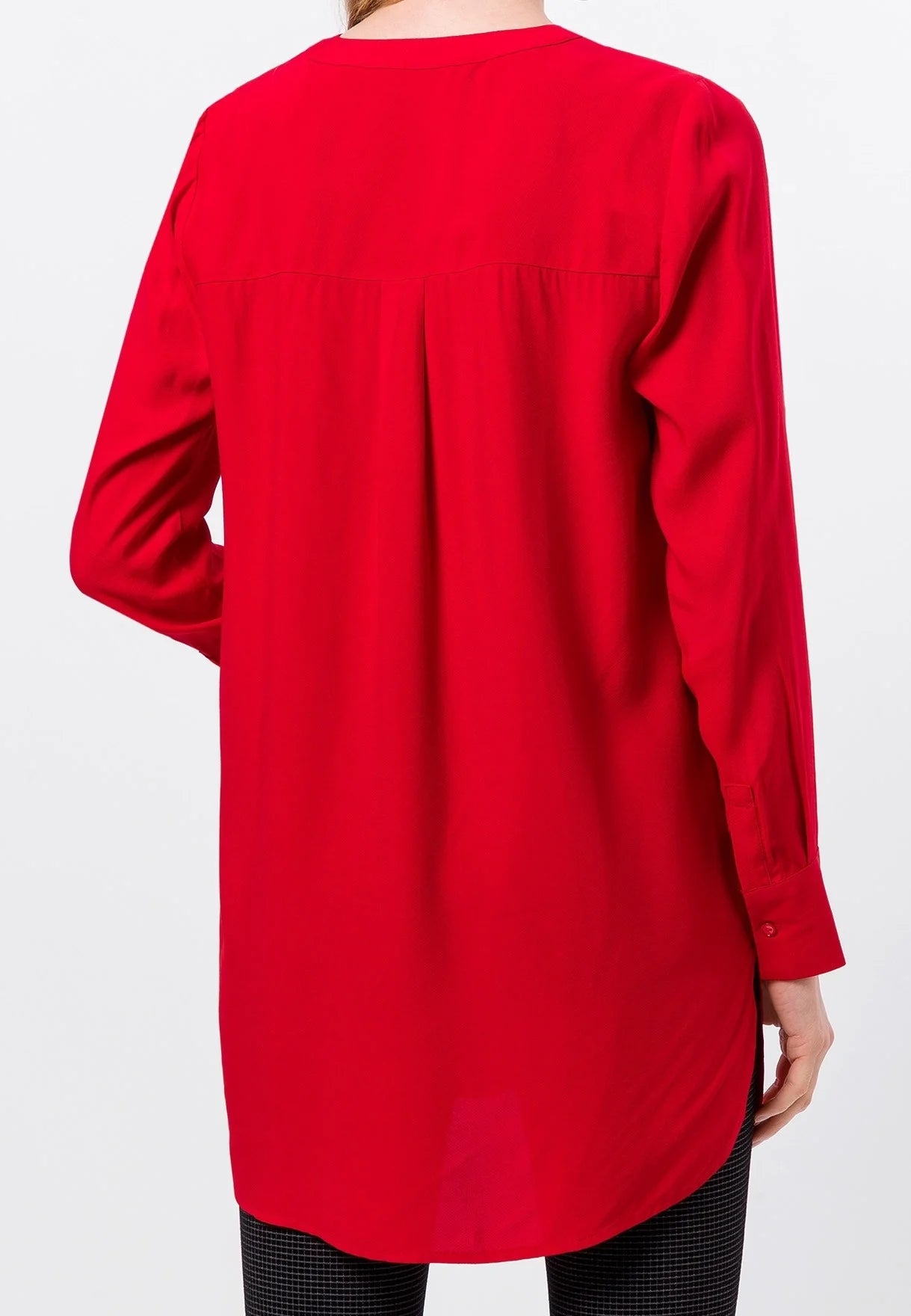 Zero Rote Crêpe-Longbluse – Kragenlos Langarm | Damen