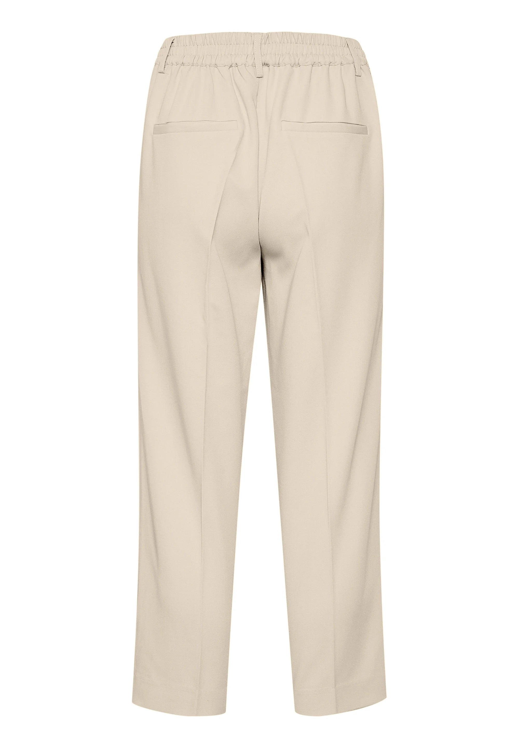 Kaffe KAsakura HW Sand Beige Cropped Tailored Trousers – Elastischer Bund Bügelfalten Seitentaschen | Damen