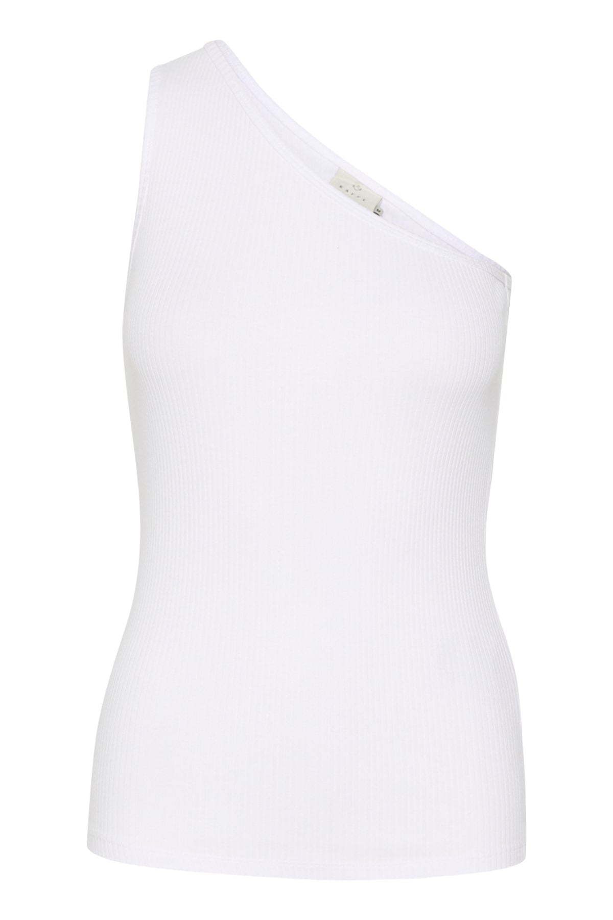 Kaffe Kapia White One Shoulder Geripptes Top – Figurbetont Ärmellos Asymmetrisch | Damen