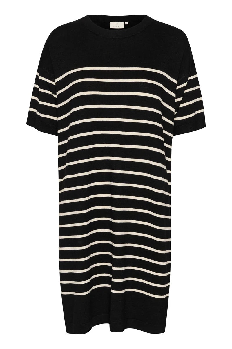 Kaffe Kalizza Minikleid aus Strick mit Schwarz-Weiß-Streifen – Kurzarm | Damen