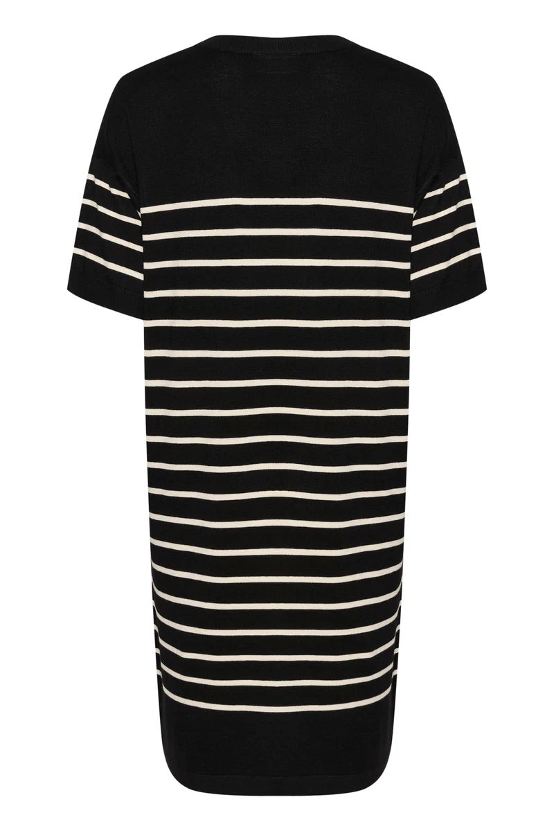 Kaffe Kalizza Minikleid aus Strick mit Schwarz-Weiß-Streifen – Kurzarm | Damen