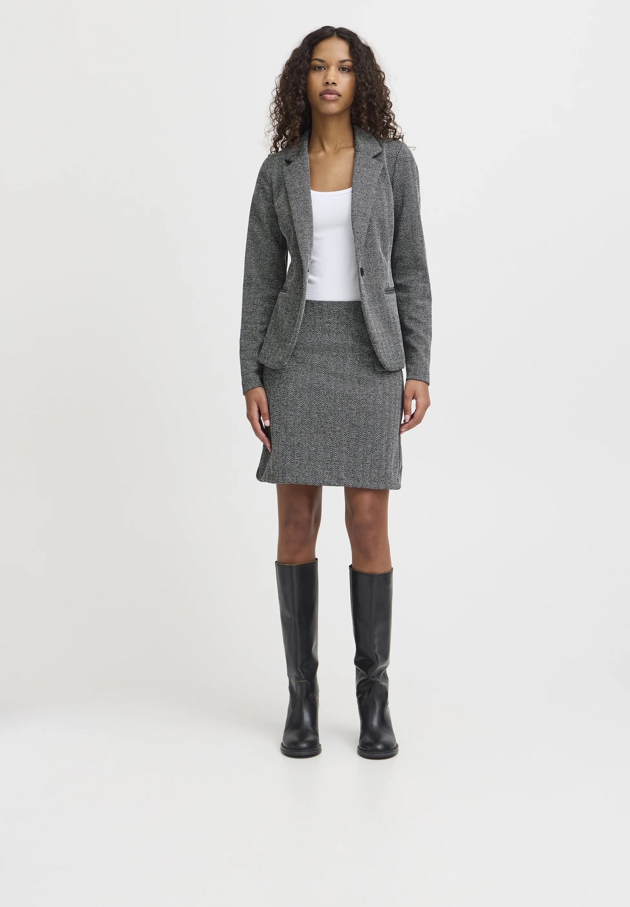 ICHI Kate A-Linien-Rock – Schwarz-Weißer Fischgrät