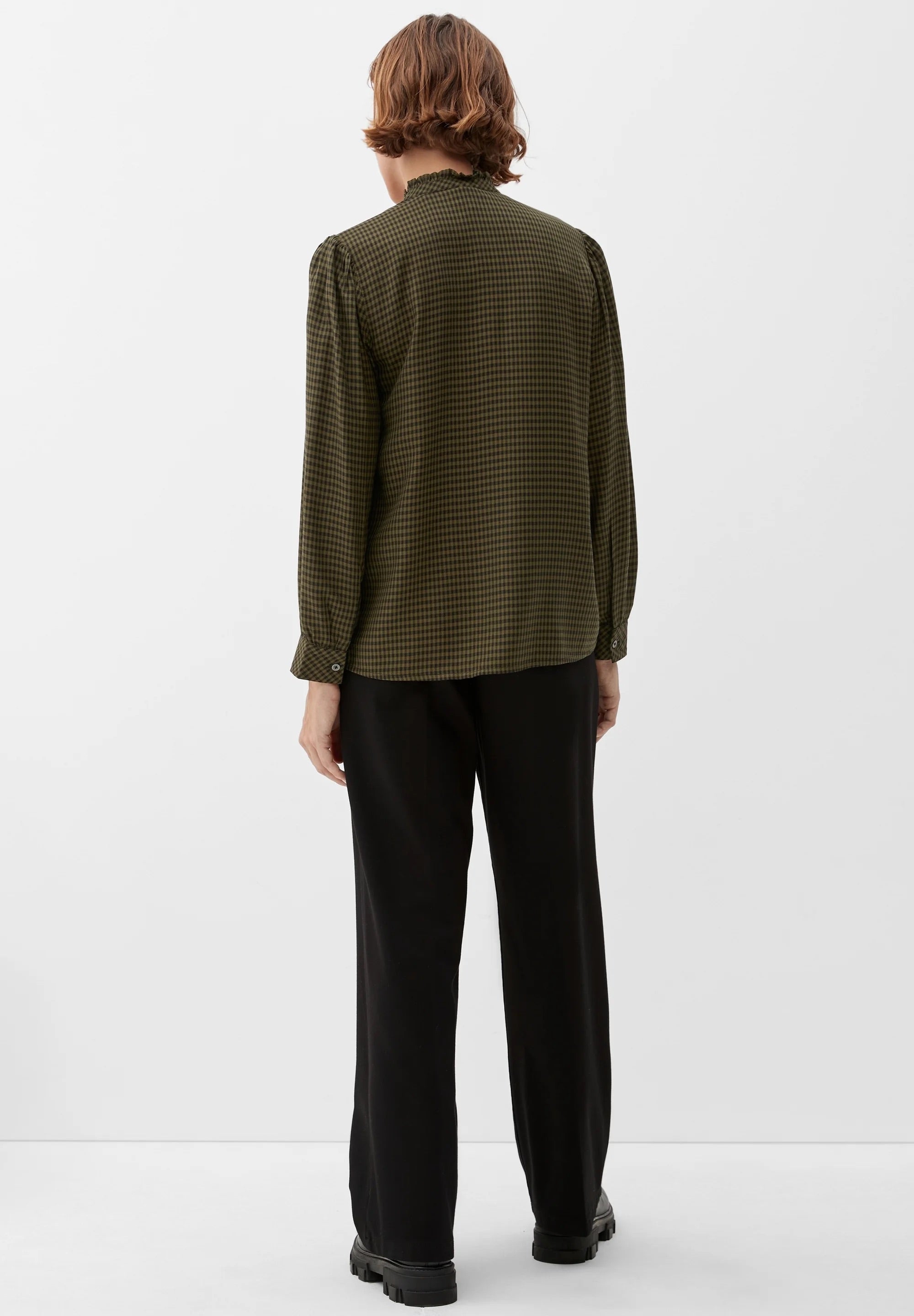 s.Oliver Bluse mit Vichy-Karo und Rüschenkragen - Evergreen