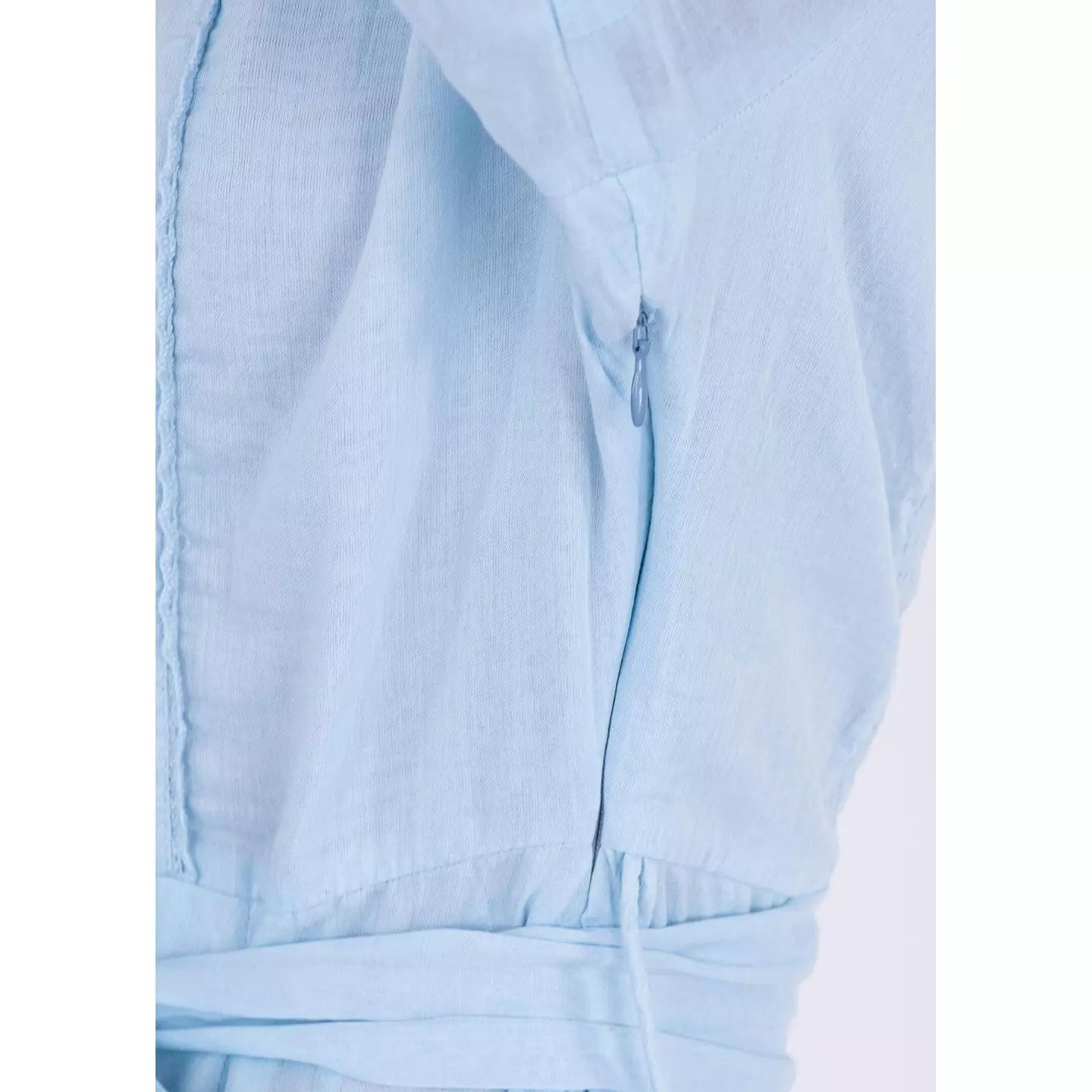 Neo Noir Rigitta Sky Blue Voile Minikleid – Spitze Besatz Puffärmel Gürtel | Damen