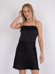 Neo Noir Clara Slip-Minikleid aus schwerem schwarzem Satin