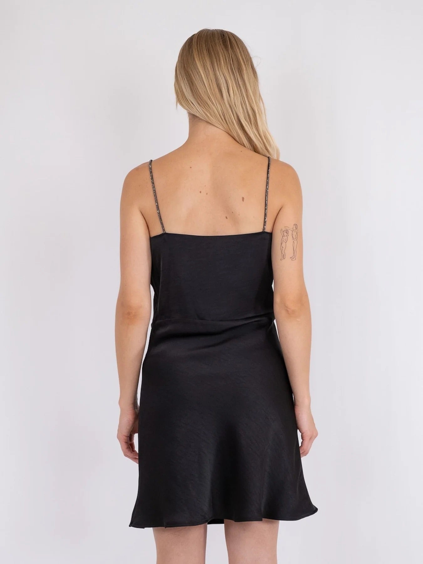 Neo Noir Clara Schwarzes Slip-Minikleid aus schwerem Satinstoff – Kristallträger | Designer-Outlet für Damen