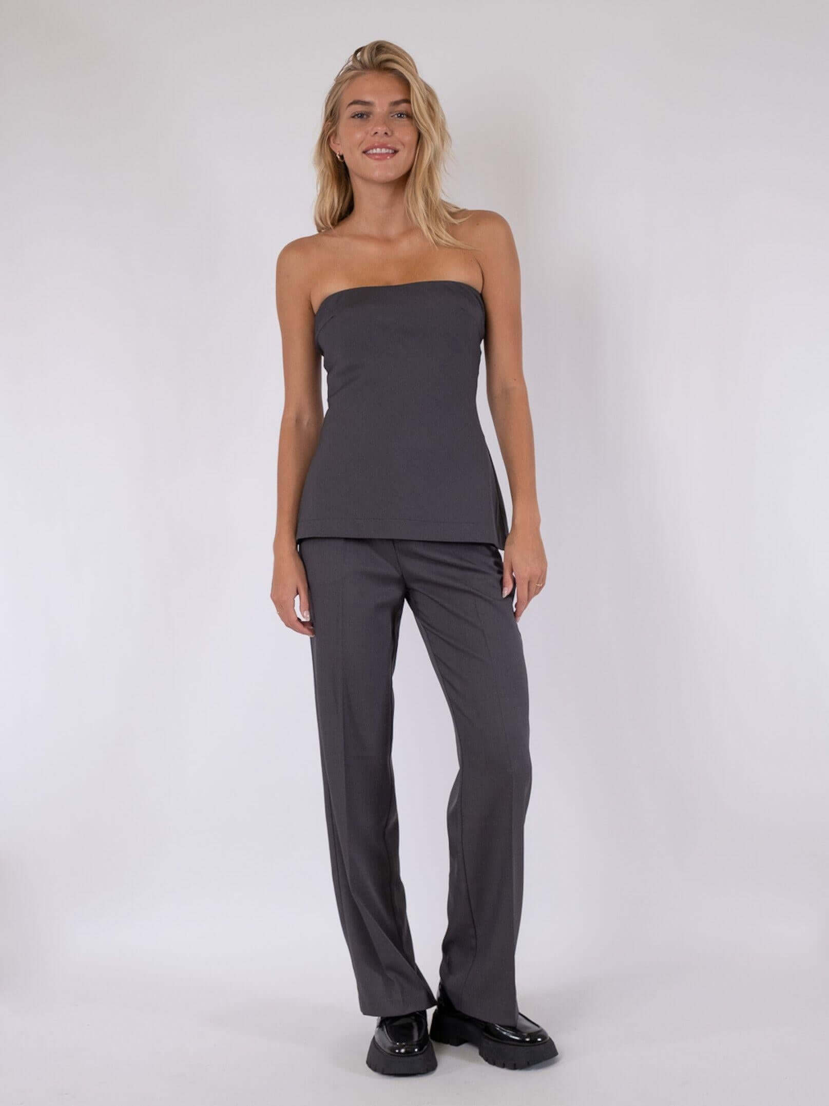 Neo Noir Leafie Melange-Top – Dunkelgrau