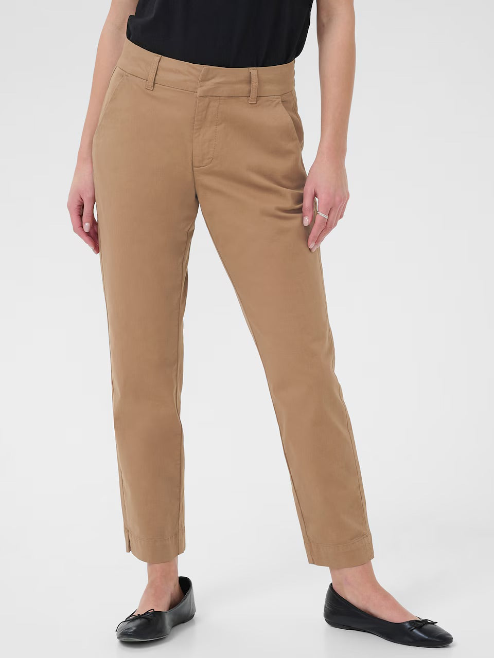 Kaffe KAmette Camel Chino-Hose – High Waist Gürtelschlaufen Bundfalten Knöchellang | Damen