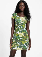 Guess Luciana Minikleid mit tropischem Print-Logo – Grün