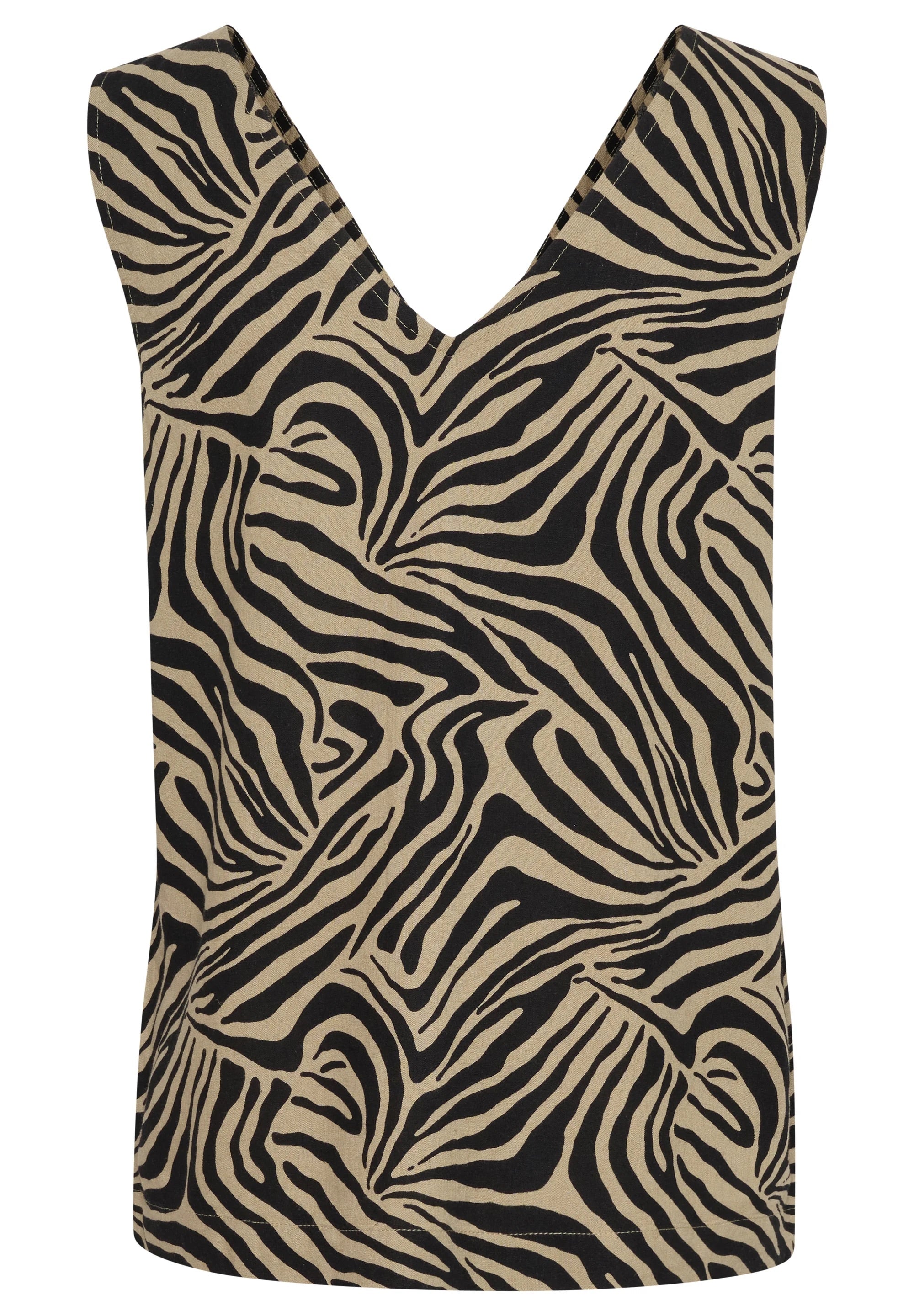 Kaffe KAmilia Sand Black Zebra Animal Print V-Ausschnitt Ärmelloses Top – Doppel-V-Ausschnitt Relaxed Fit | Damen