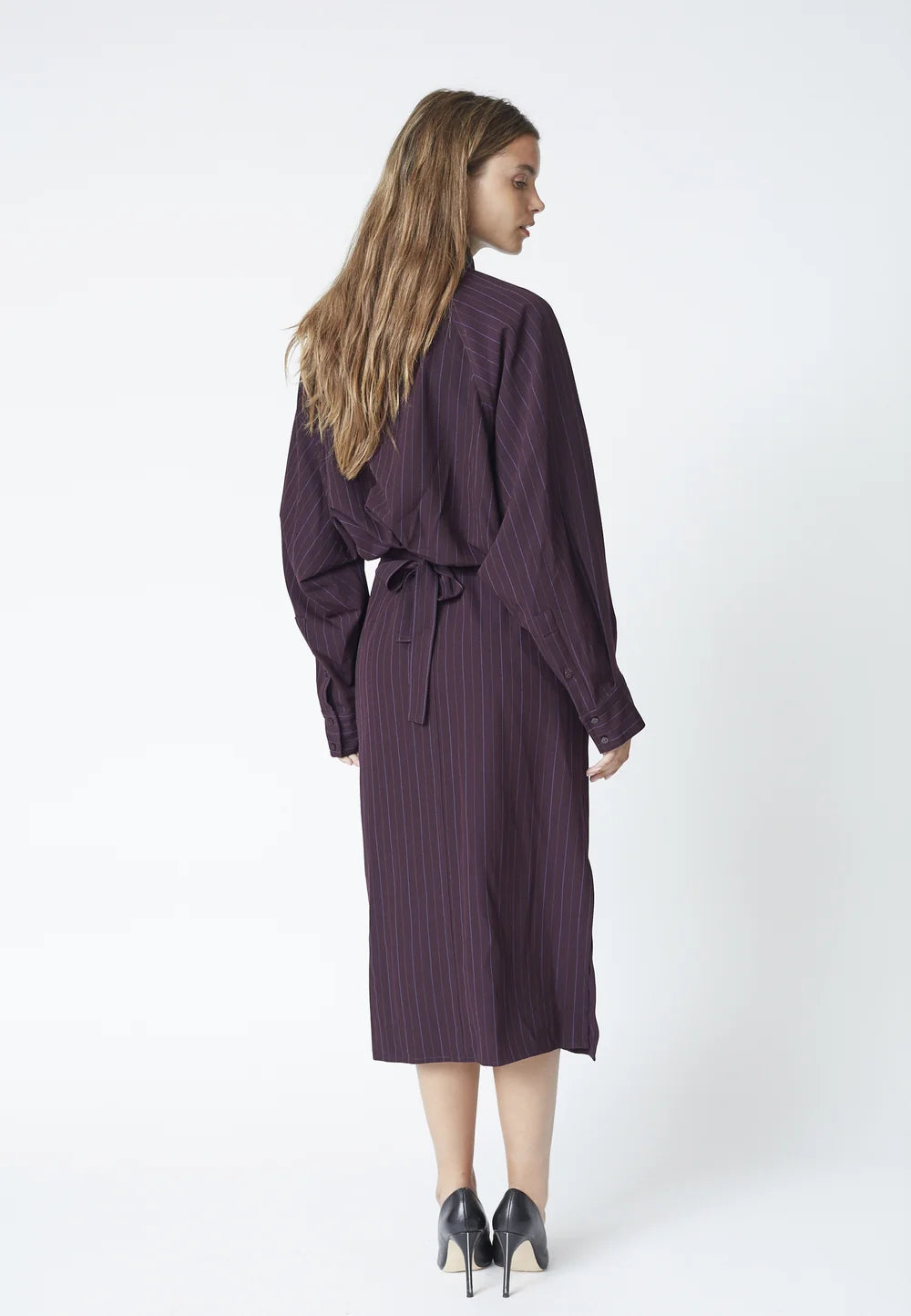 Co'couture Trinny CC Streifen-Midikleid mit Fledermausärmeln – Pflaume