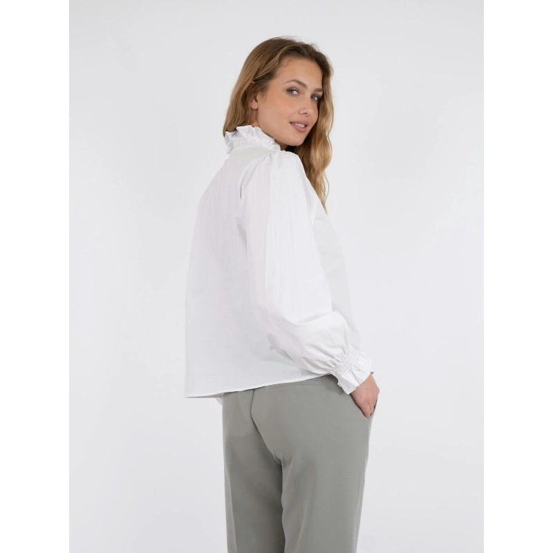 Neo Noir Briele Bluse mit Rüschenkragen – Gesmokte Ärmelbündchen Ballonärmel | Damen