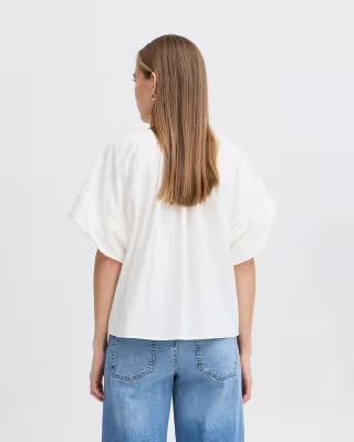 ICHI Utako Ösen-Spitzenbesatzbluse – Weiß