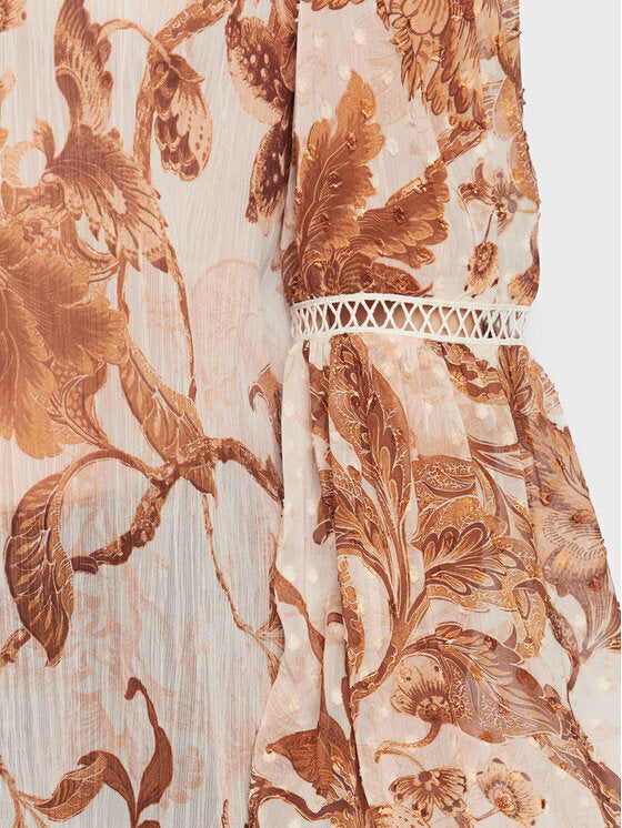 Guess Tunika mit langen Ärmeln und V-Ausschnitt, Floral – Beige