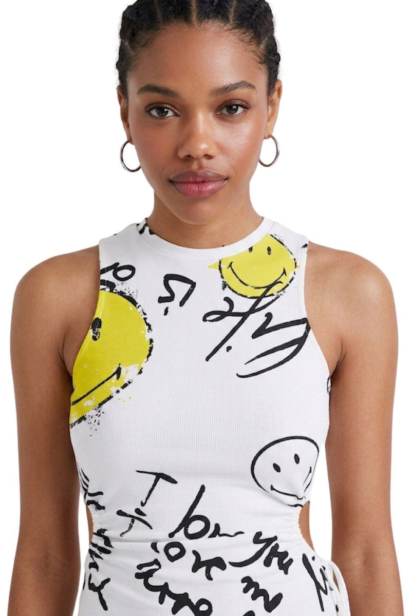 Desigual x Smiley® Mini Cut-Out Kleid – Weiß
