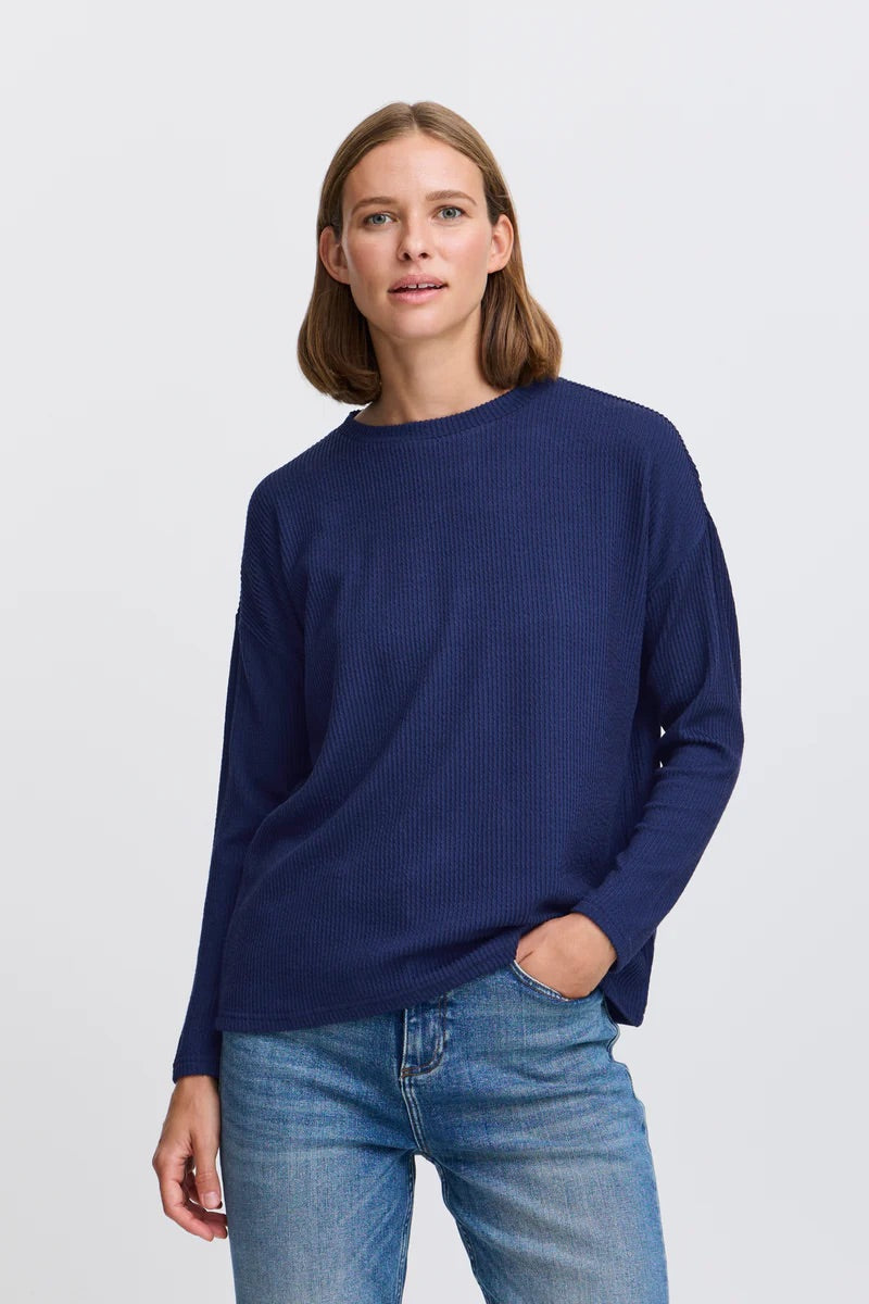b.young Bypesina Strukturiertes Langarmshirt – Mittelalterblau