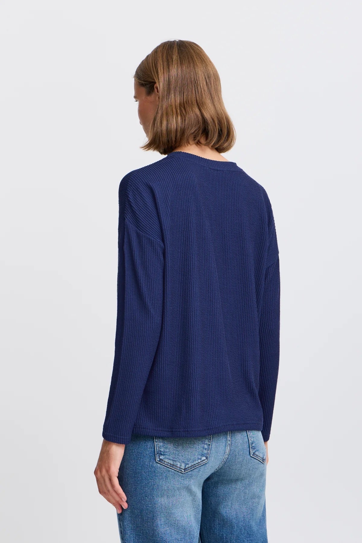 b.young Bypesina Strukturiertes Langarmshirt – Mittelalterblau