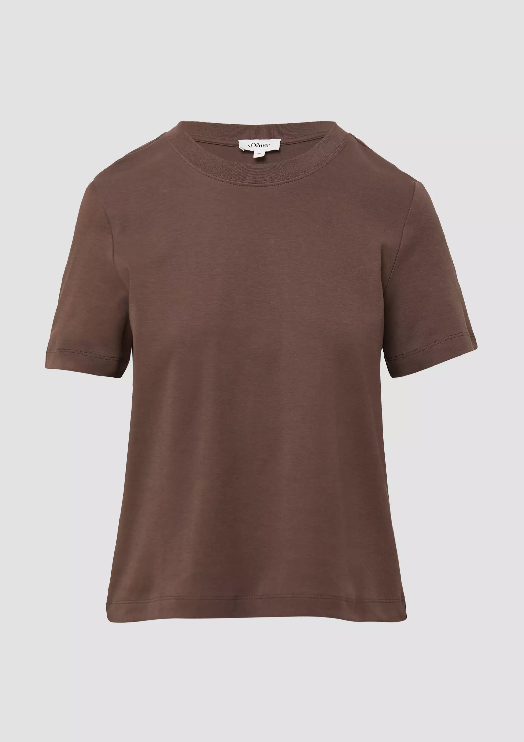 s.Oliver Damen Cropped T-Shirt - Interlock Jersey - Braun
