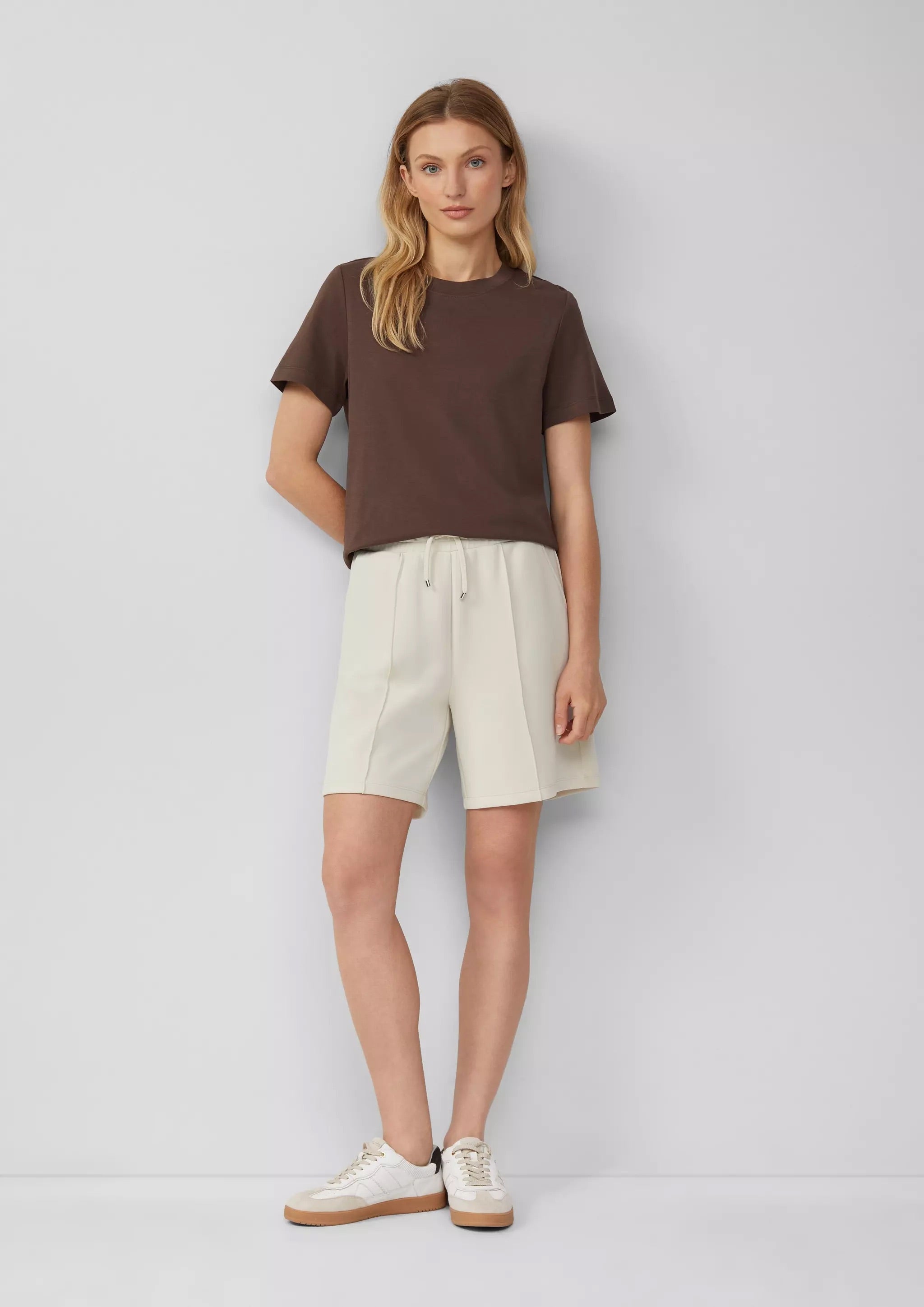 s.Oliver Damen Cropped T-Shirt - Interlock Jersey - Braun