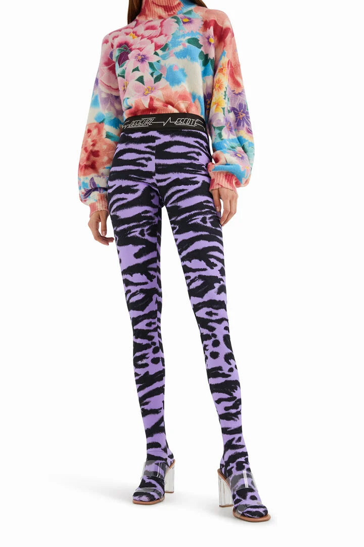 Desigual gemusterte Leggings/Strumpfhose 2-in-1 (Lila-Schwarz)
