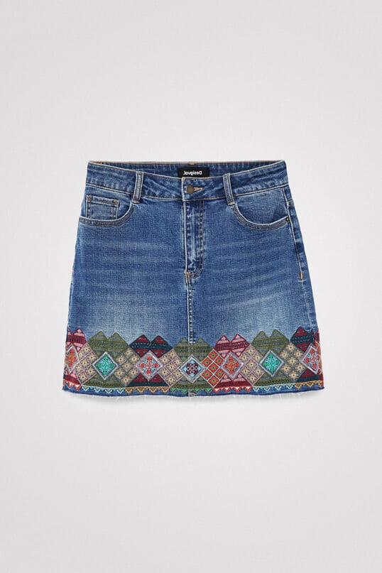 Desigual blauer Jeansrock mit Stickerei