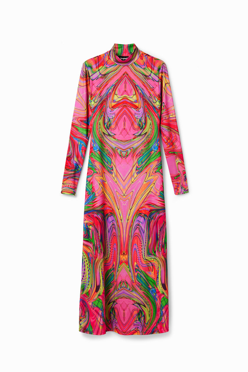 Desigual Psychedelic Marmor Rollkragen-Midikleid – Pink