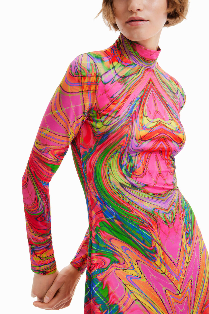 Desigual Psychedelic Marmor Rollkragen-Midikleid – Pink