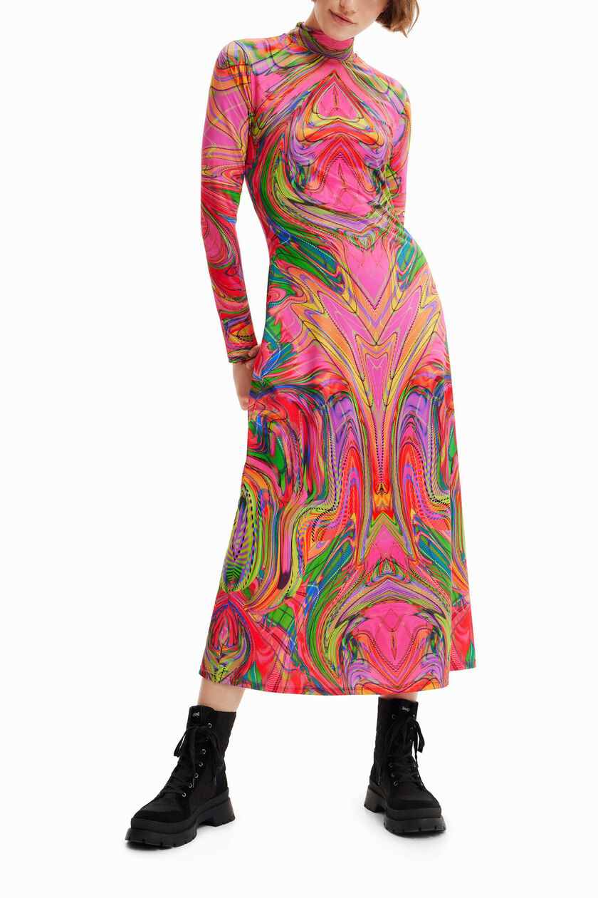 Desigual Psychedelic Marmor Rollkragen-Midikleid – Pink