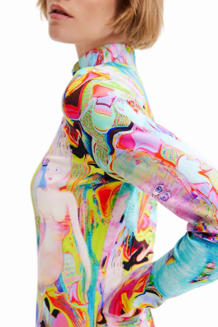 Desigual Psychedelic Art Print Langarm-Minikleid – Mehrfarbig