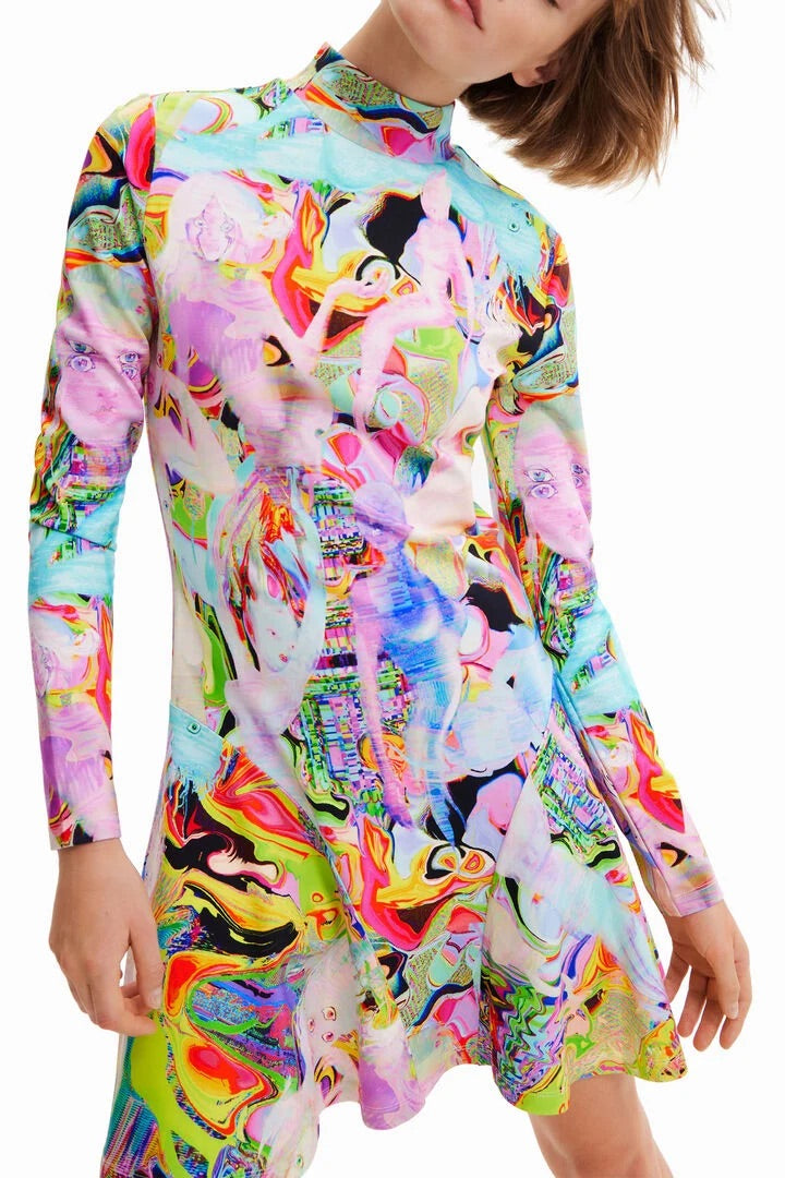 Desigual Psychedelic Art Print Langarm-Minikleid – Mehrfarbig