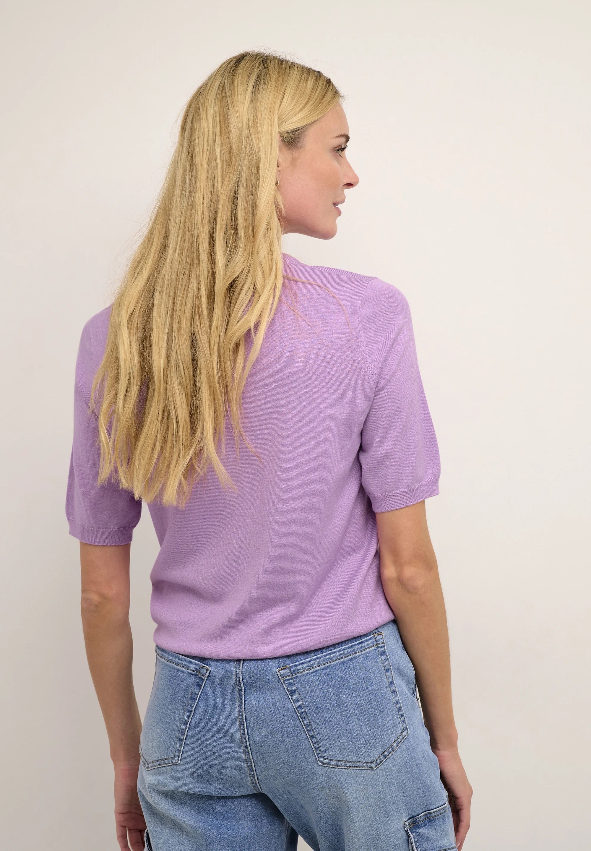 Kaffe Kalizza Lupine Lavender Feinstrick-Kurzarmtop – Designer Outlet für Damen