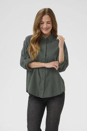 Kaffe KAnaya Kurze Balsam Grüne Hemdbluse mit Knopfleiste – Klassischer Kragen Roll-Up 3/4-Ärmel | Damen