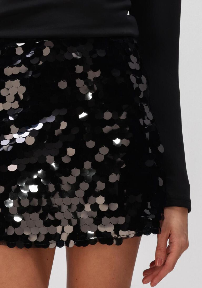 Neo Noir Miva Minirock mit großen Pailletten Schwarz – Paillettenrock mit Muschelsaum | Damen
