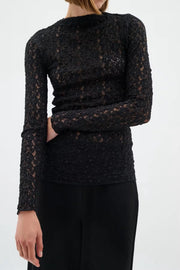 InWear Civah Stretch-Spitzentop – Schwarz, schmal geschnitten, U-Boot-Ausschnitt