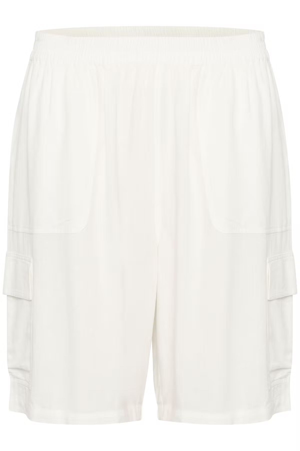 Kaffe Kamilla Off-White Leinen-Bermuda-Shorts – Elastischer Bund aufgesetzte Taschen lockere Passform | Damen