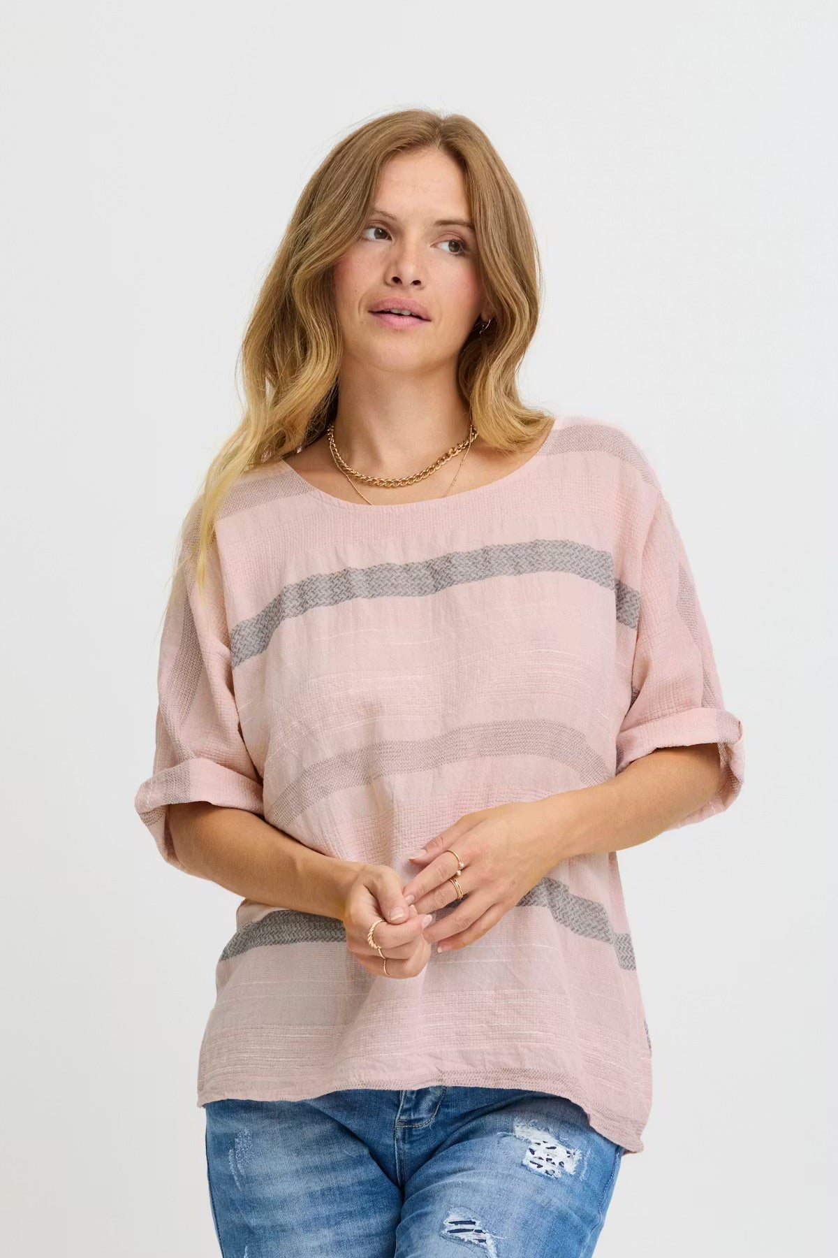 Sorbet SBKARLINE Bluse - Rosa mit silbernen Streifen