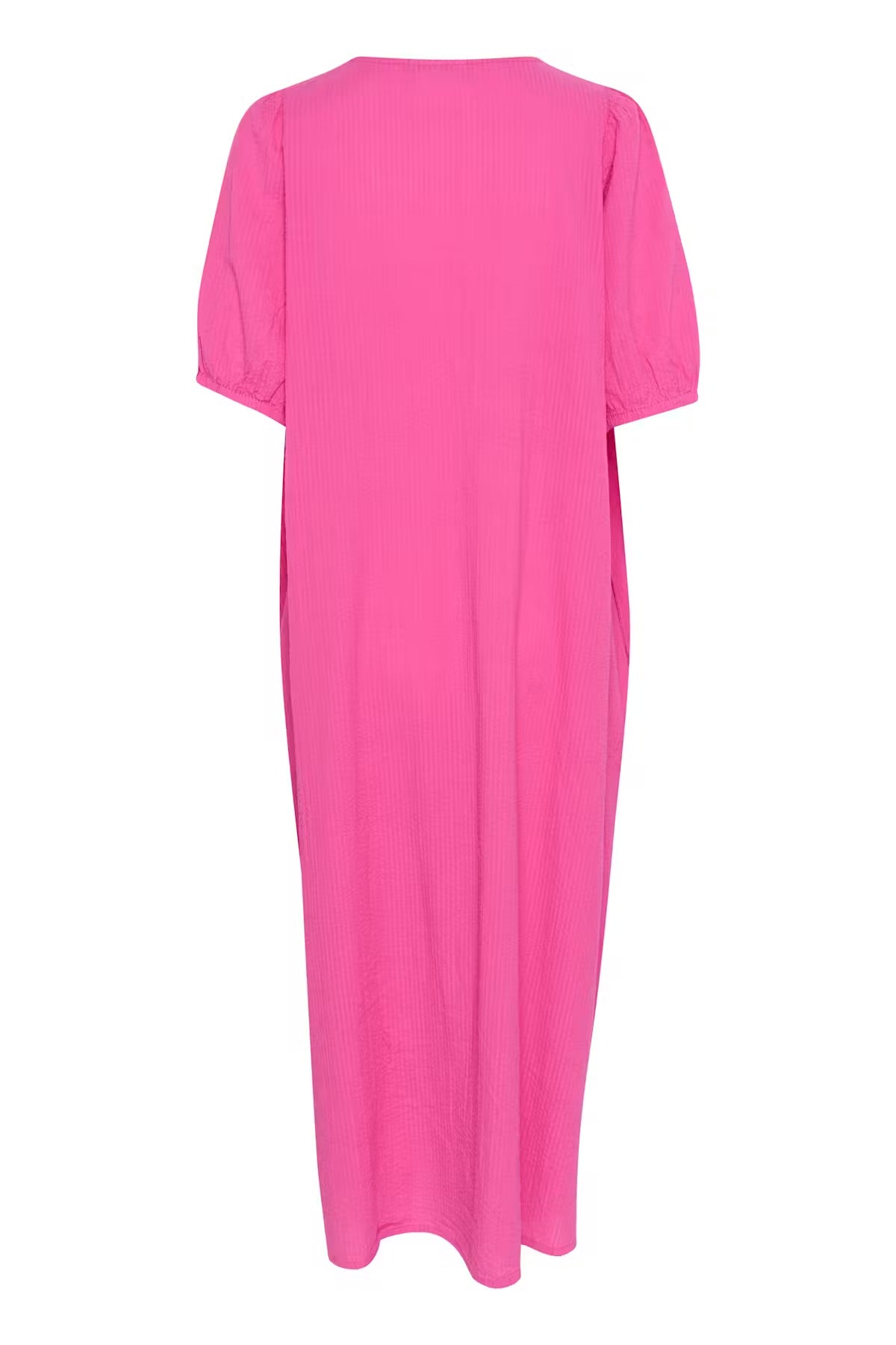Kaffe KAlinn Maxikleid in Hot Pink – V-Ausschnitt Puffärmel 3/4 Seitentaschen Oversized Passform | Damen