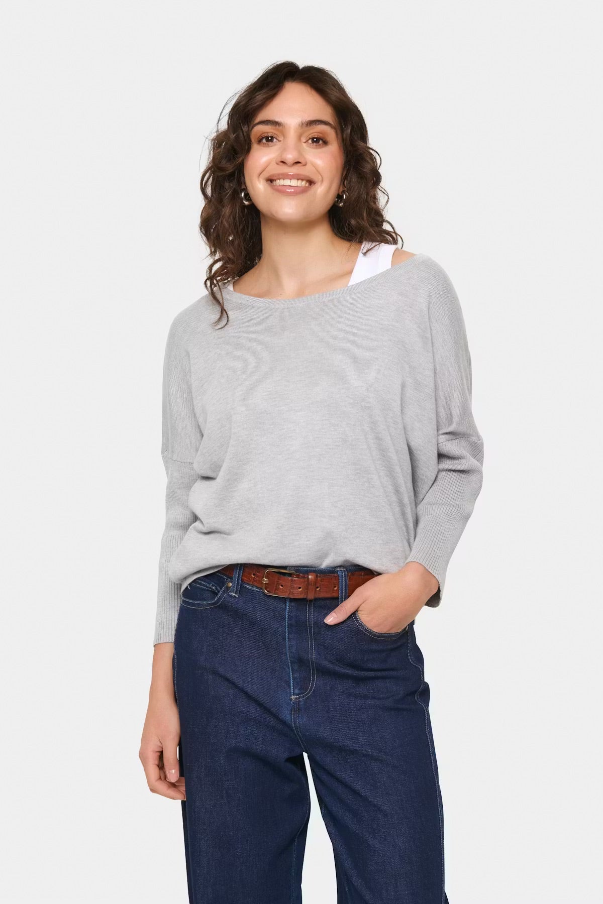 MilaSZ Rundhalspullover – Perlgrau meliert