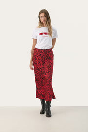 Part Two LaurinaPW Rock - Roter Midirock mit Leopardenmuster