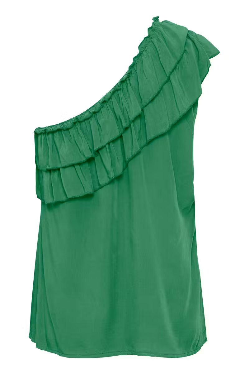 b.young BXHeidy One-Shoulder-Rüschenbluse – Smaragdgrün