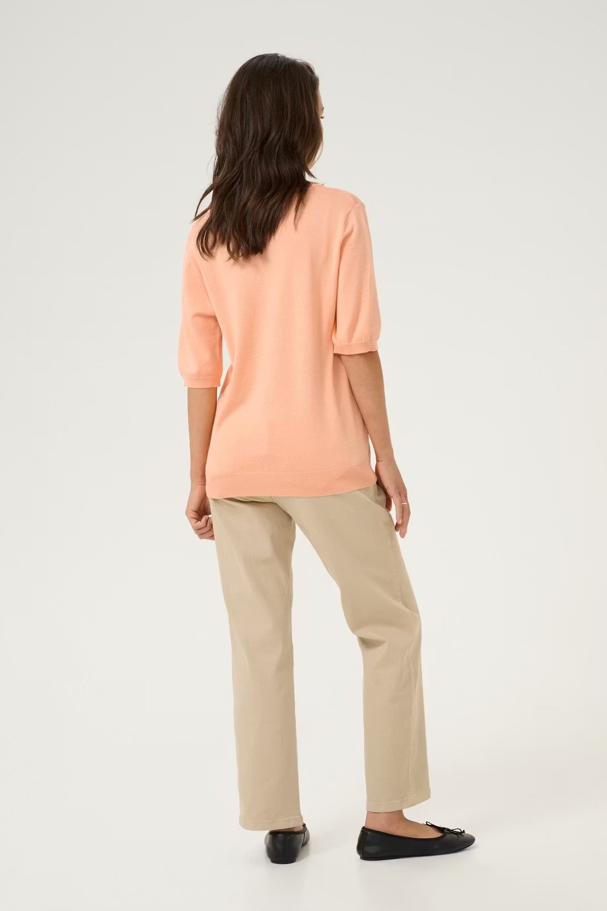 Kaffe KAlizza Peach Strickpullover – V-Ausschnitt Puffärmel Relaxed Fit | Damen