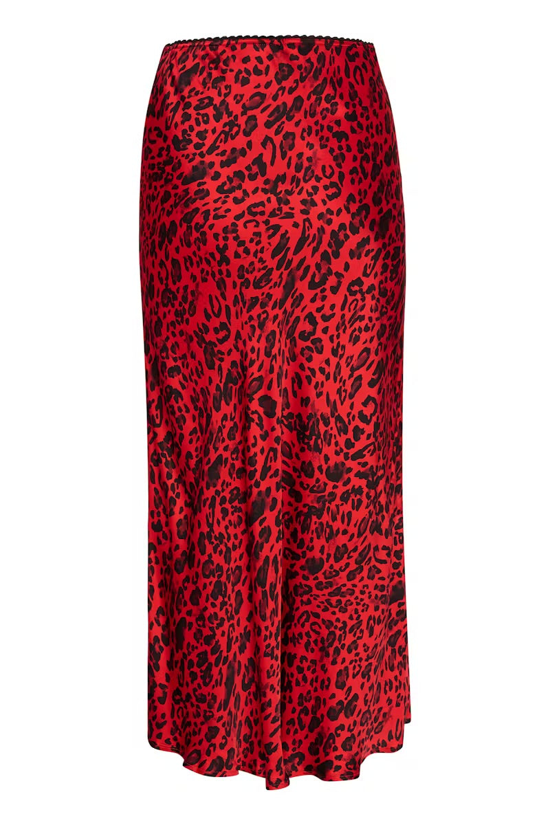 Part Two LaurinaPW Skirt - Red Leopard Print Midi Skirt