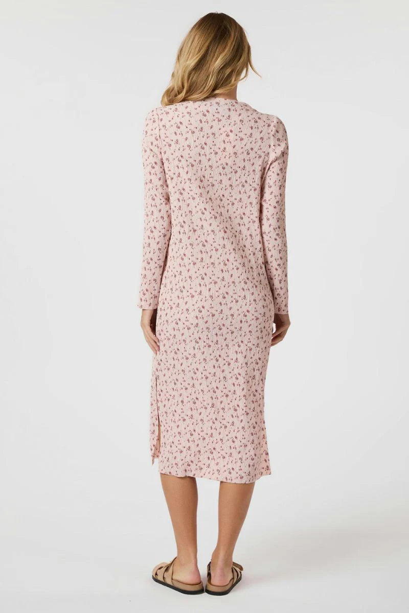 Neo Noir Vogue Flora Rüschenkleid Midi Blumenmuster – Seitenschlitz Langarm | Damen