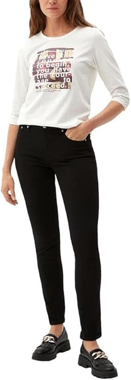 s.Oliver Damen-T-Shirt mit 3/4-Ärmeln – Inspirierender Zitat-Aufdruck