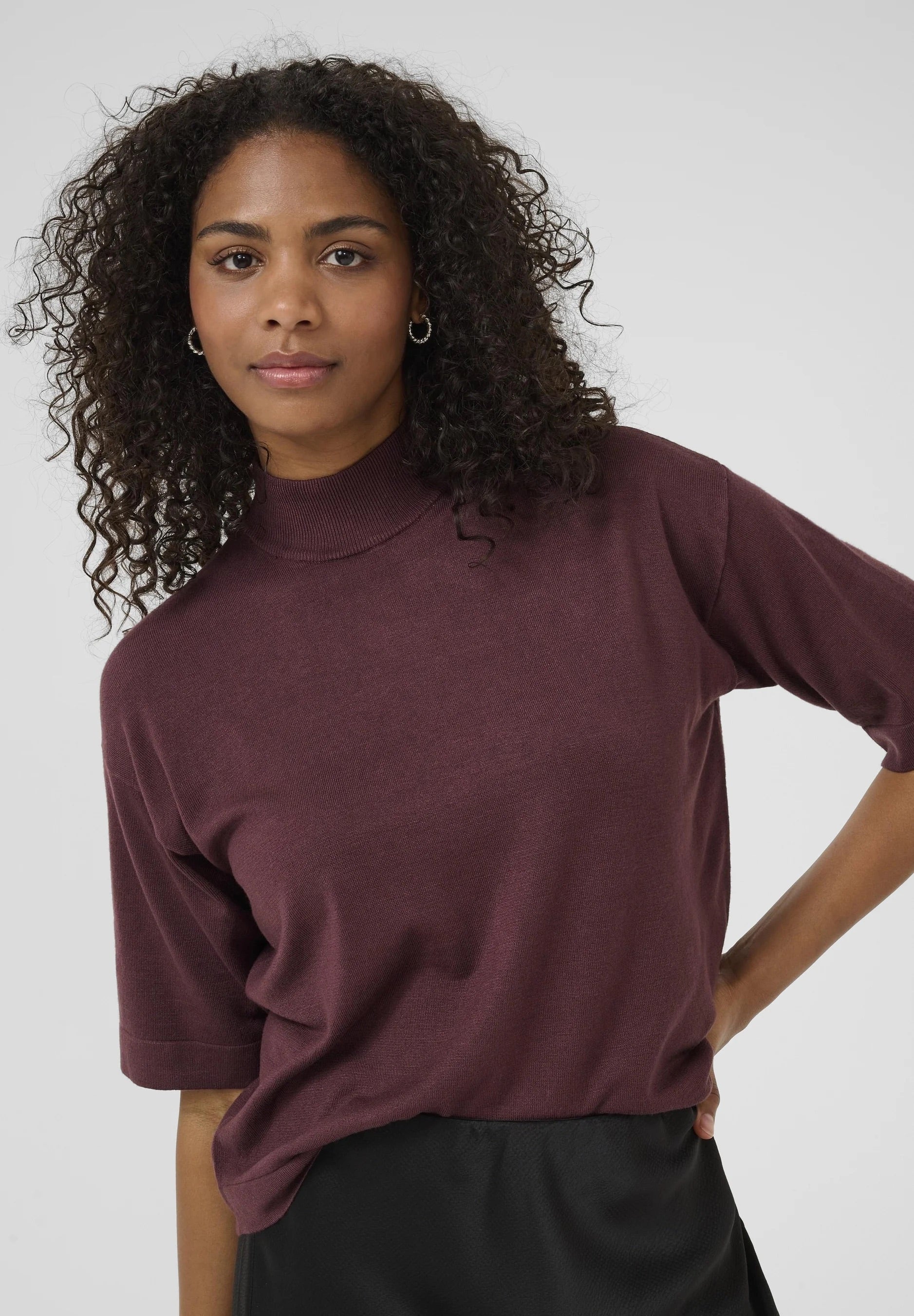 Kaffe Kalizza Bordeaux Kurzarm-Rollkragen-Top | Damen
