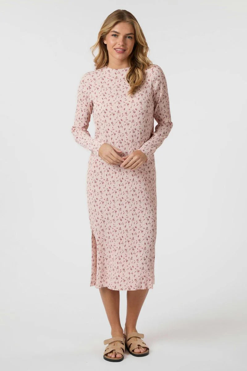 Neo Noir Vogue Flora Rüschenkleid Midi Blumenmuster – Seitenschlitz Langarm | Damen