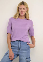 Kaffe Kalizza Feinstrick-Kurzarmtop in Lupinenlavendel
