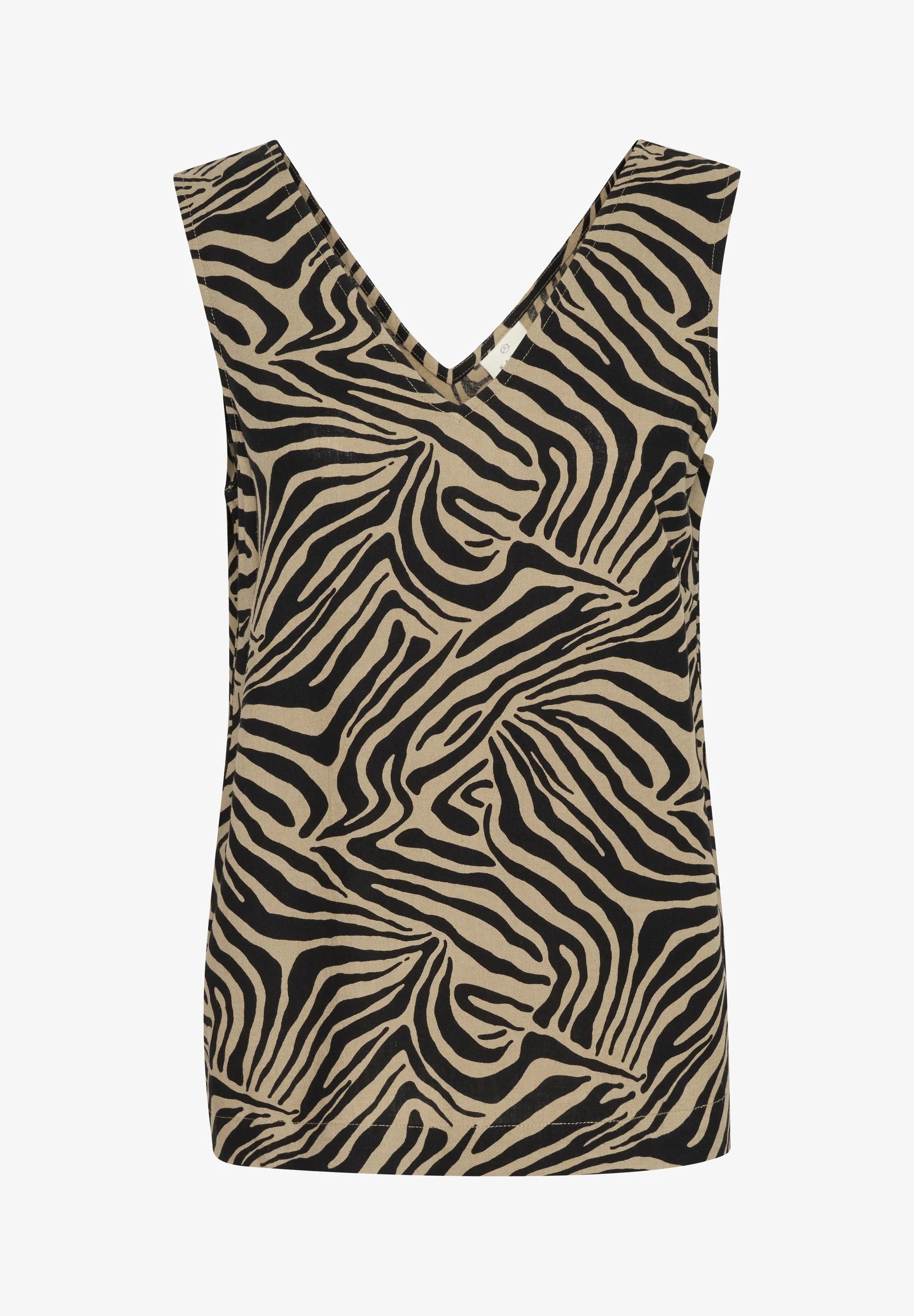 Kaffe KAmilia Sand Black Zebra Animal Print V-Ausschnitt Ärmelloses Top – Doppel-V-Ausschnitt Relaxed Fit | Damen