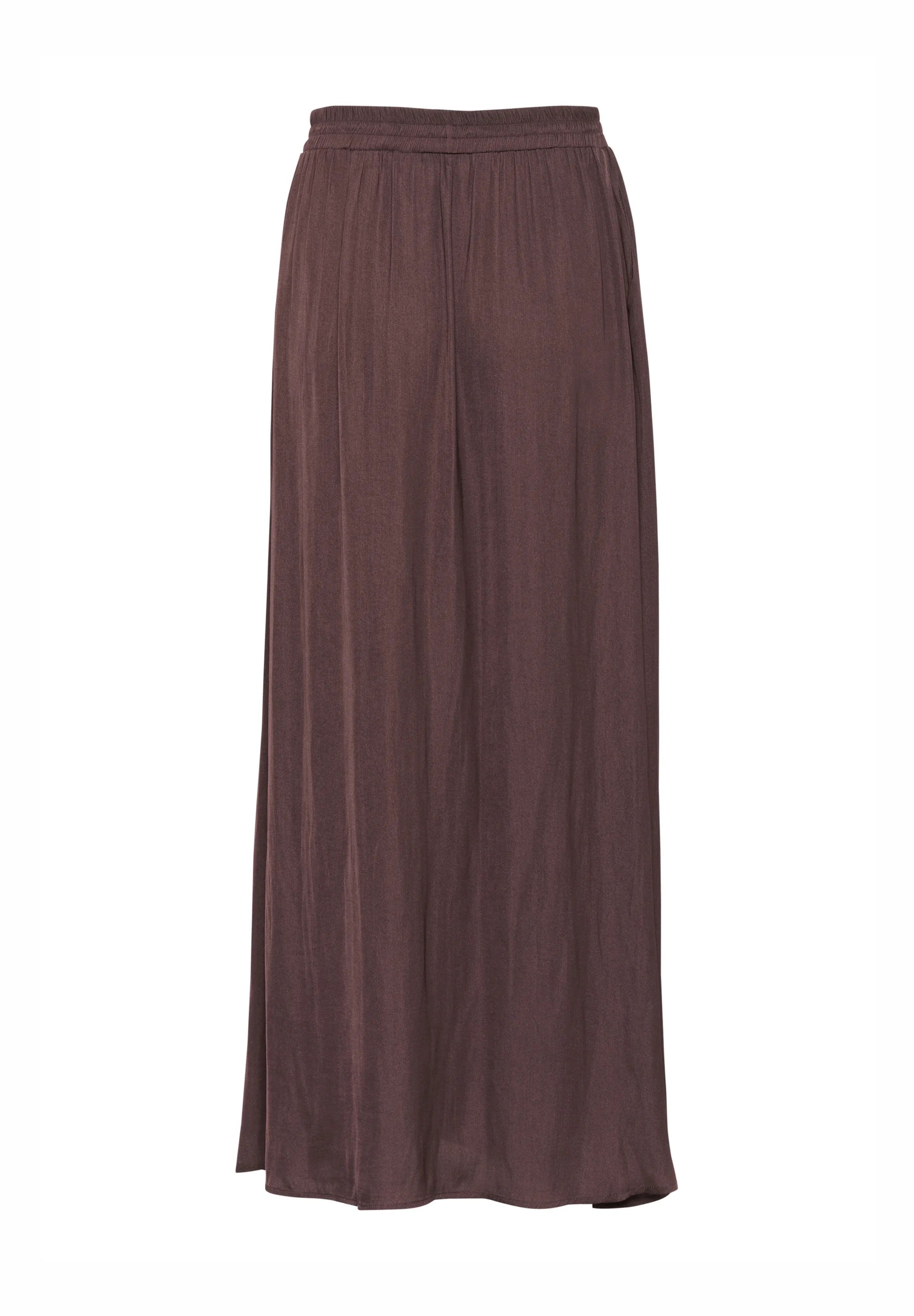 Kaffe KAallie Fudge Brown Plissierter Maxi-Rock aus Satin – Gummibund Seitentasche Seitenschlitz | Damen